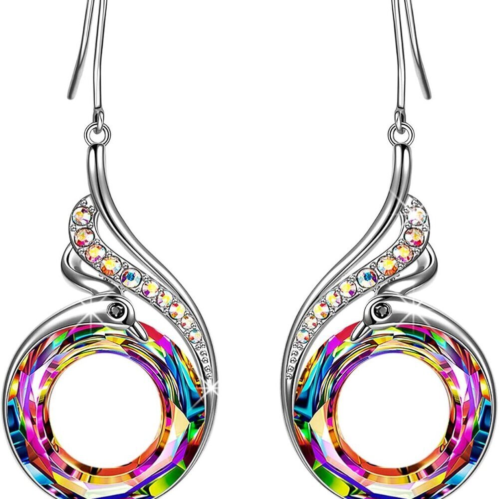 Rise From the Ashes" Phoenix Earrings, Sterling Silver Dangle Earrings with Crys